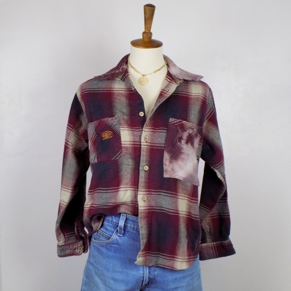 vintage style plaid flannel hand dye with stars - Picture 2 of 8